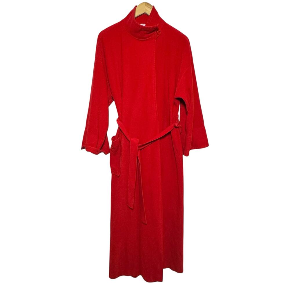 Vanity Fair Made in the USA Red High Neck Button Belted Tie Long Robe Medium